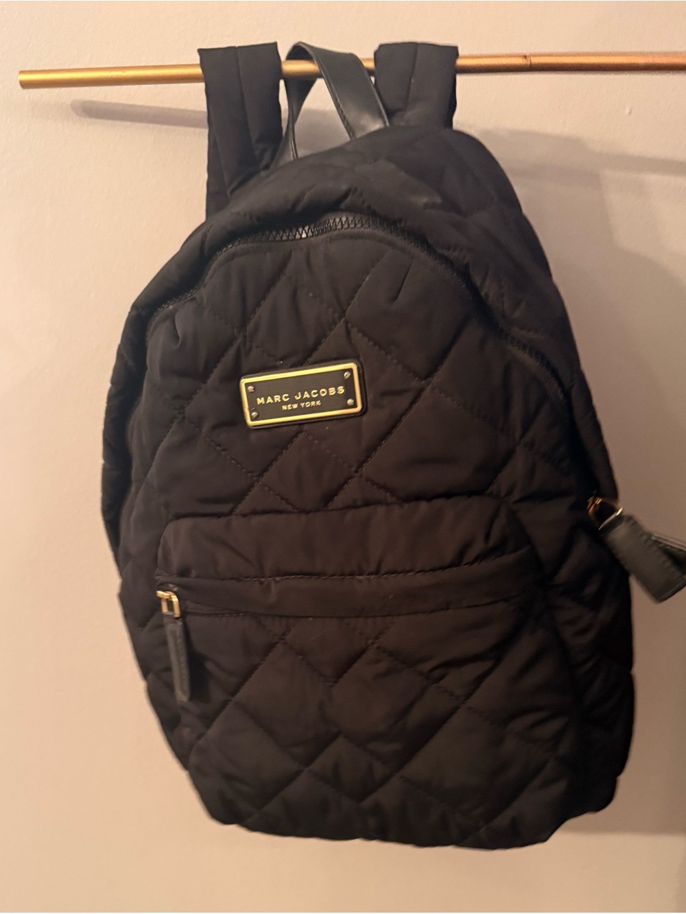 Marc Jacobs Black Quilted Backpack with Gold Hardware